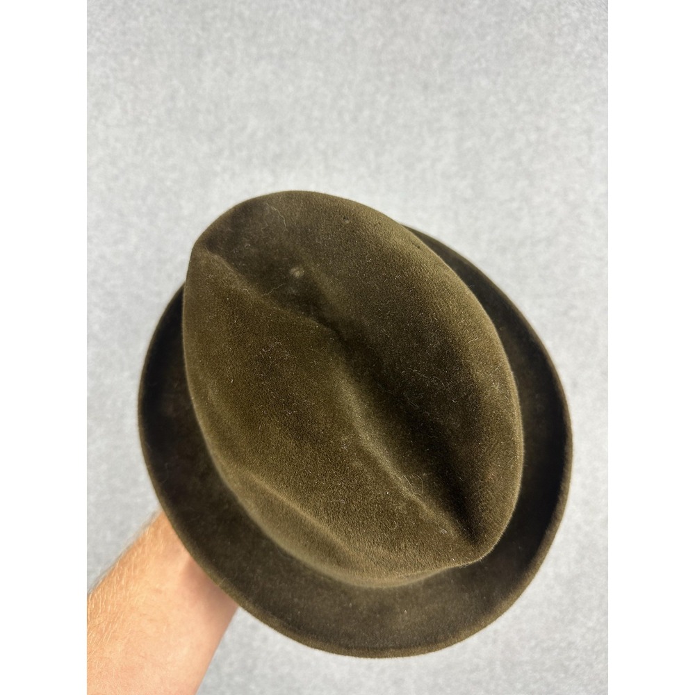 Vintage Knox Hat Fedora Fitted Very Small Green Wool Felt Lined Leather USA - Picture 2 of 10